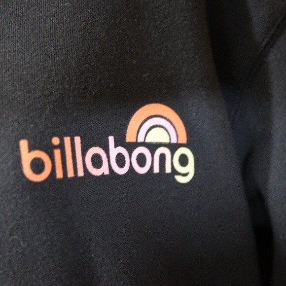 Billabong Black & Pastel Rainbow Spellout Sleeve Logo Ombre Pullover Hoodie LG - Picture 6 of 14